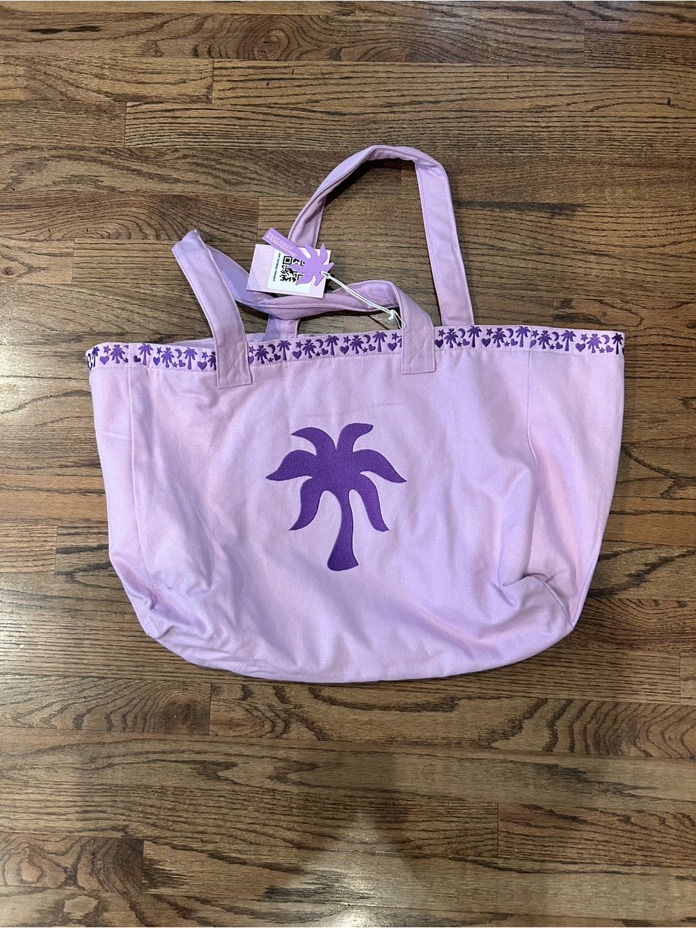 Pink Palm Puff Tote Bag with Purple Palm Design - Women Bags